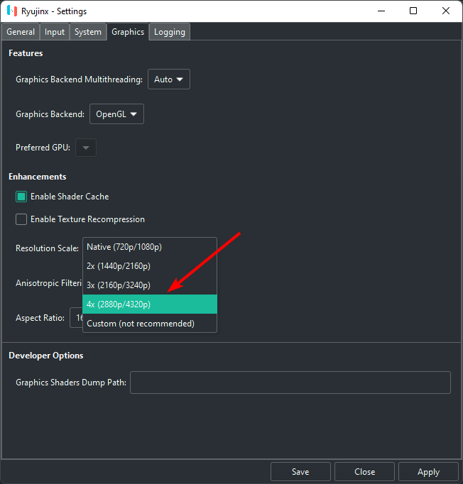Configuring Ryujinx's graphic settings