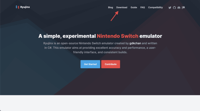 Opening the Download section to download Ryujinx