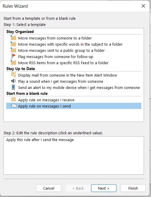 Schedule Outlook Emails Pc Apply Rule On Messages