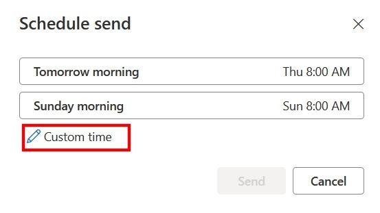 Schedule Outlook Emails Web Set Schedule