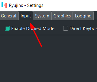 Opening the Input tab in Ryujinx settings menu