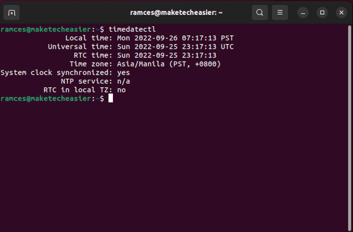 Sync Linux Time Ntp 01 Timedatectl Sample