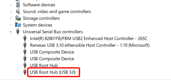 Uninstalling USB Root Hub 3.0