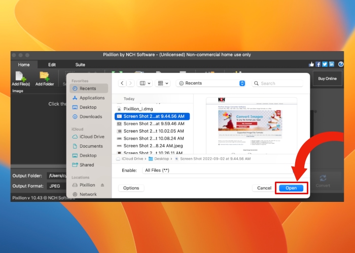 Ventura Pixillion Add Files Open