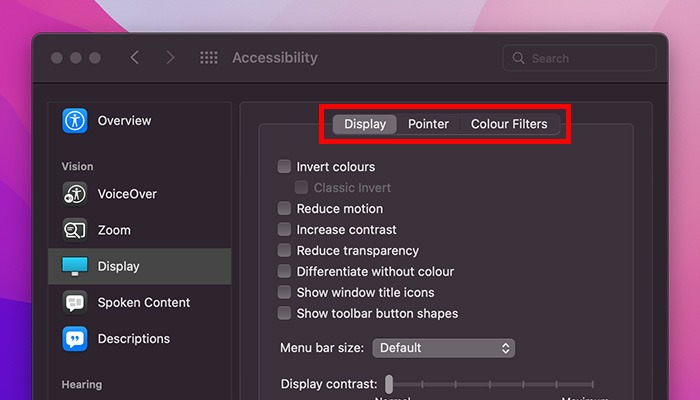 What Is Accessibility Mac Display Setting Tabs
