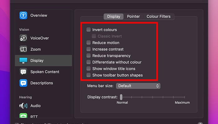 What Is Accessibility Mac Display Tab Options