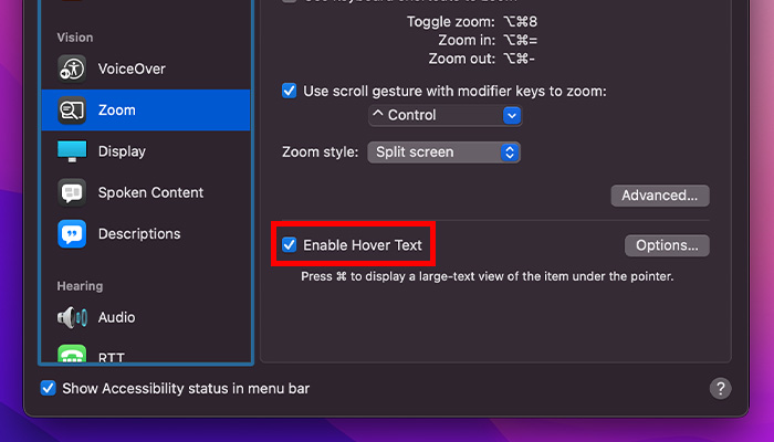 What Is Accessibility Mac Enabling Hover Text
