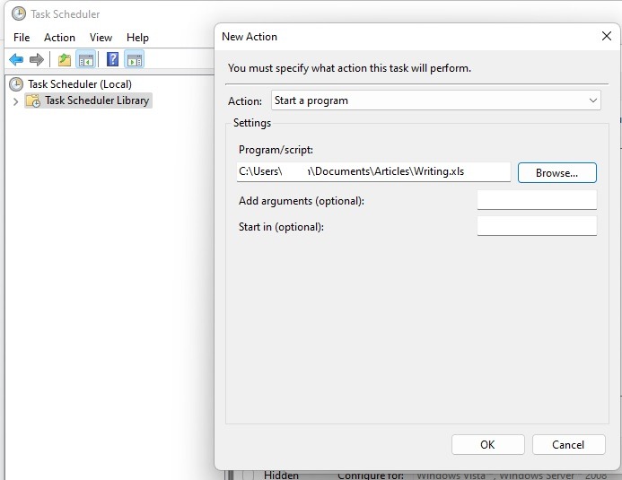 Choosing a file from the Action menu.