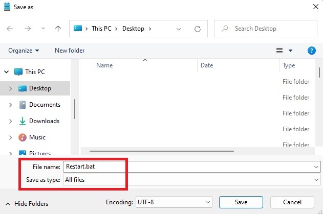 Creating a new file with the bat extension.