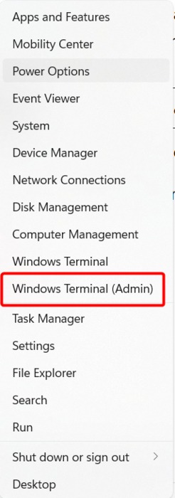 Launching Windows Terminal (Admin) using right-clicking on the Start button