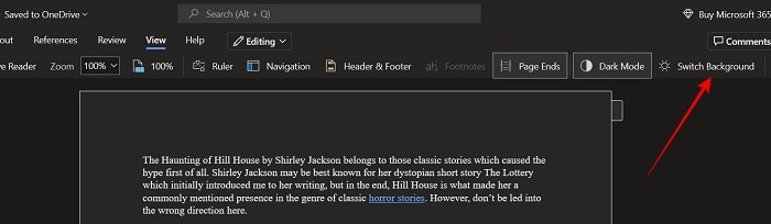Word Dark Mode Web Switch Background