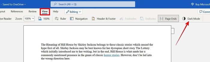 Word Dark Mode Web View