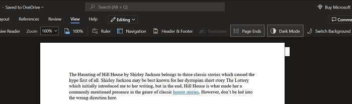 Word Dark Mode Web White Page