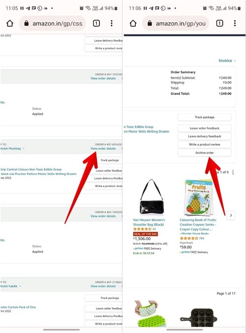 Amazon Mobile Archive Order Details