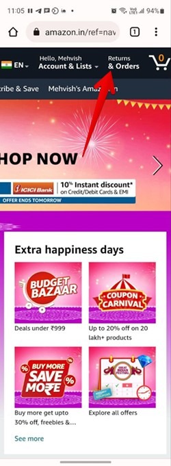 Amazon Mobile Returns Orders