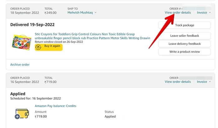 Amazon Pc View Order Details
