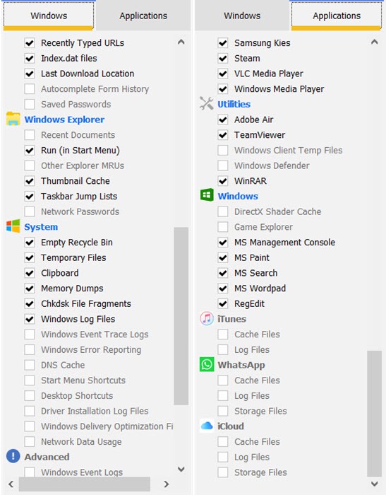 Ccleaner Choose Apps