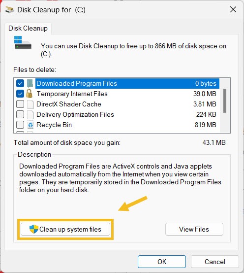 Disk Cleanup Cleanup System Files