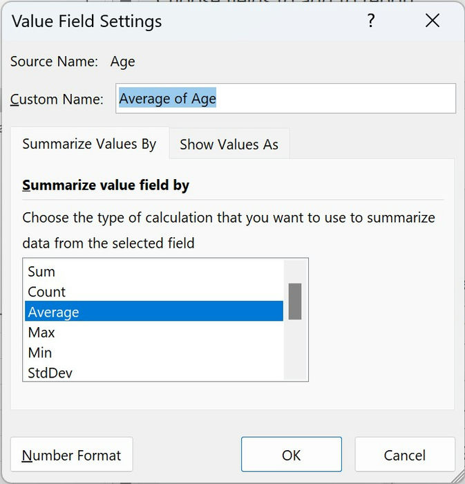 Excel Pivot Chart Age Average 1