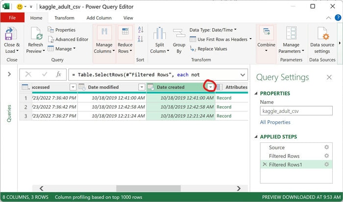Excel Power Query Editor Date Created