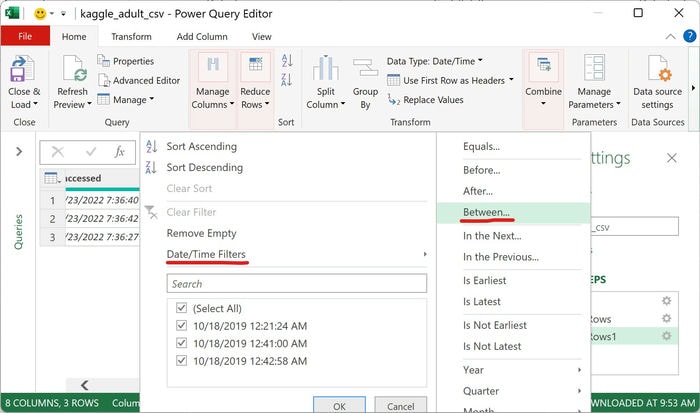 Excel Power Query Editor Date Date Filter Between