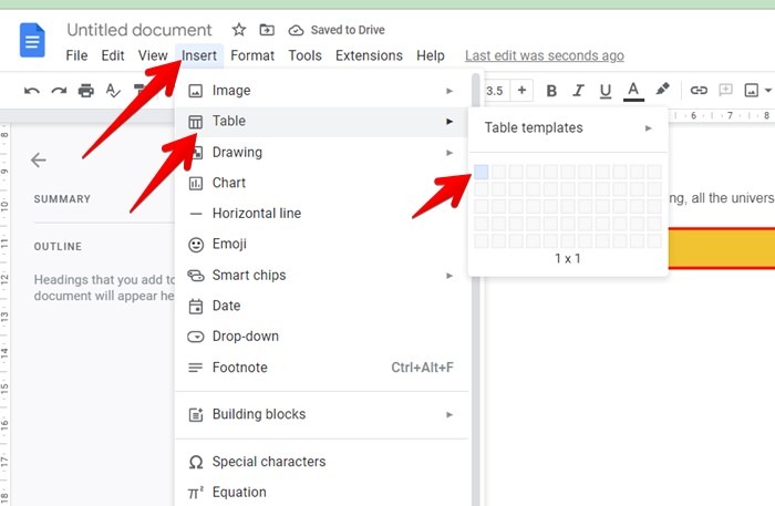 Google Docs Table Add