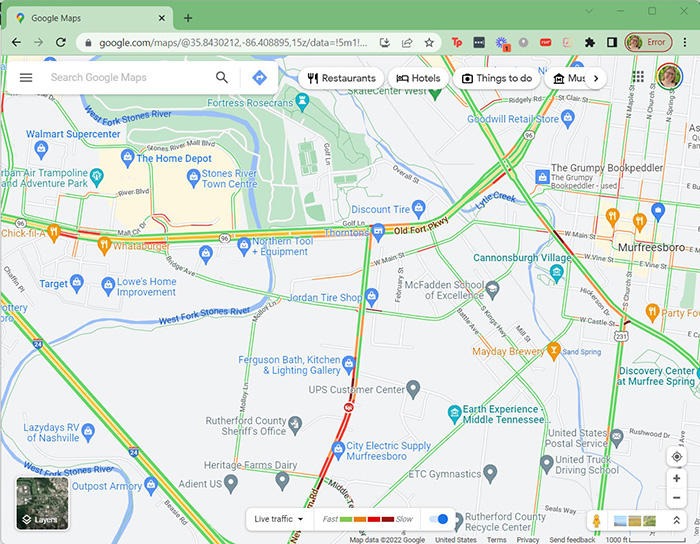 Google Maps Traffic Displaying Traffic