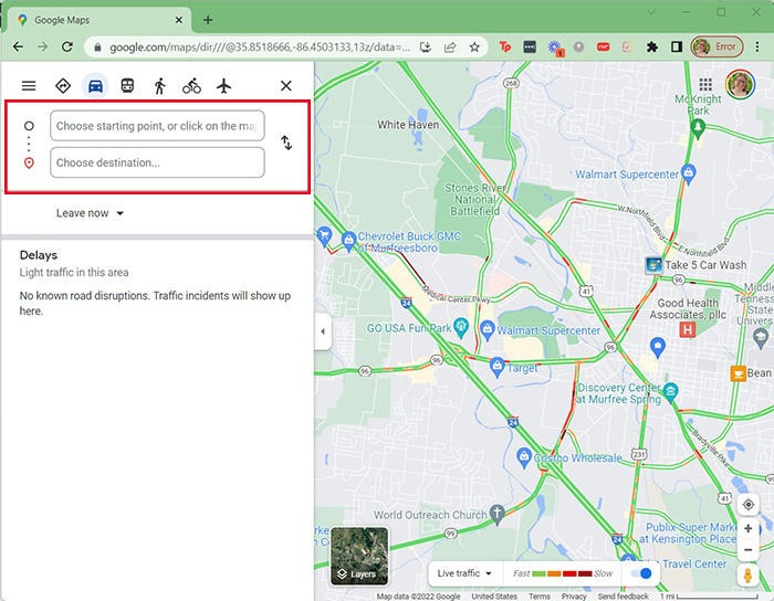 Google Maps Traffic Entering Destinations