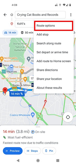 Google Maps Traffic Route Options