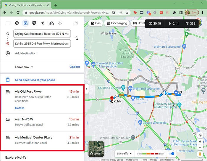 Google Maps Traffic Selecting Route