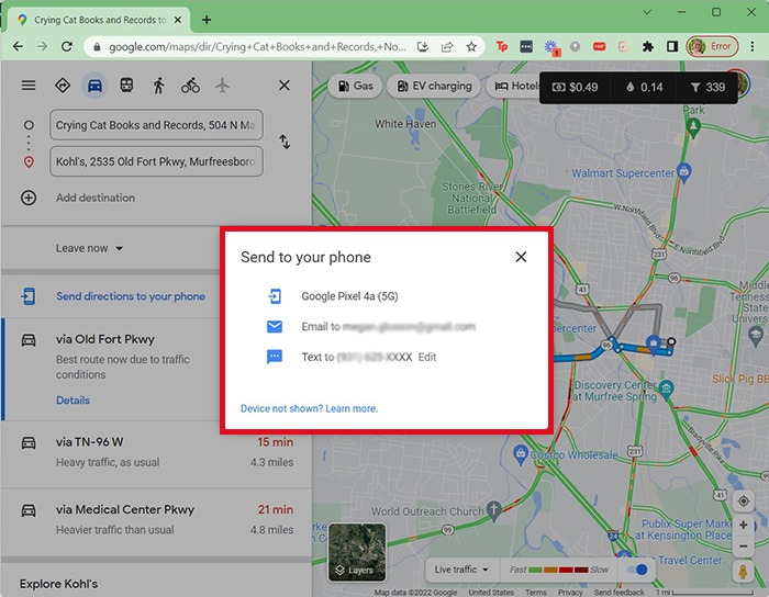 Google Maps Traffic Send Directions