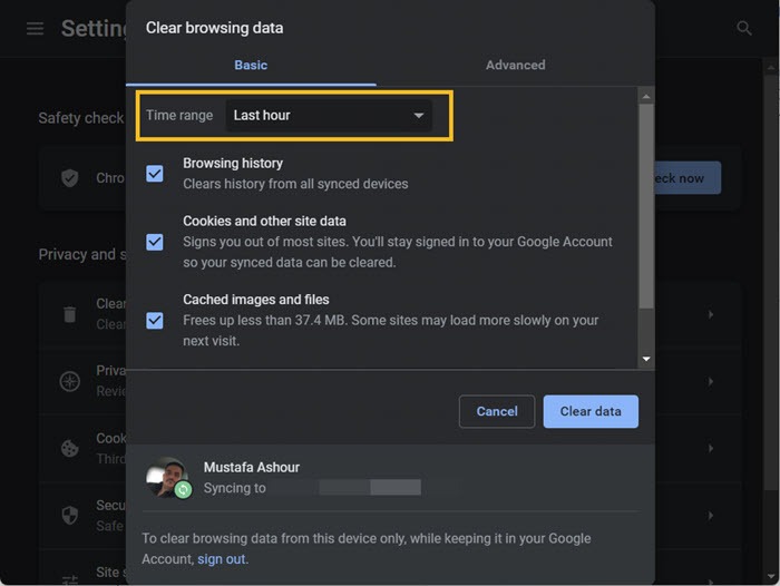 Google Chrome Clear Browsing Data