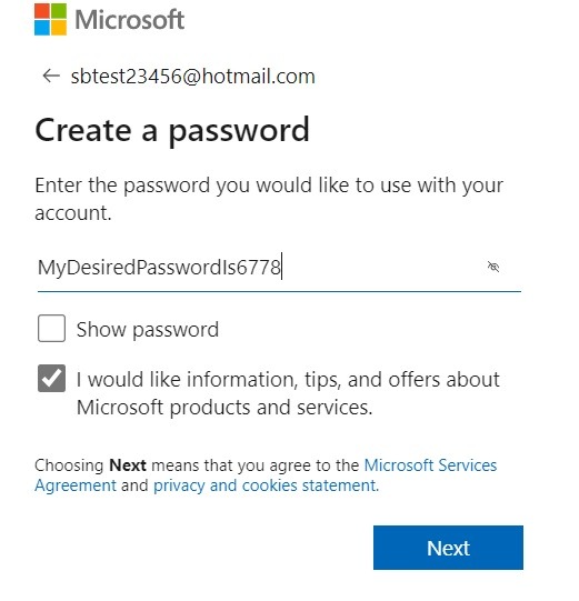 How To Access Hotmail Create Account Enter Desired Password