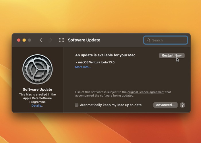 How To Install The Macos Ventura Beta Restart Now Button 1