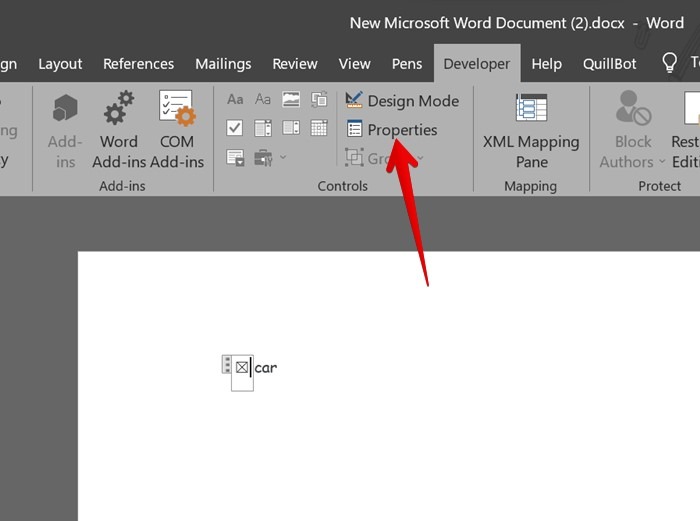 Microsoft Word Checkbox Properties