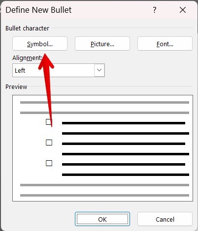 Microsoft Word Define New Bullet Symbol