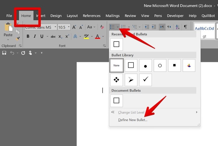 Microsoft Word Define New Bullet