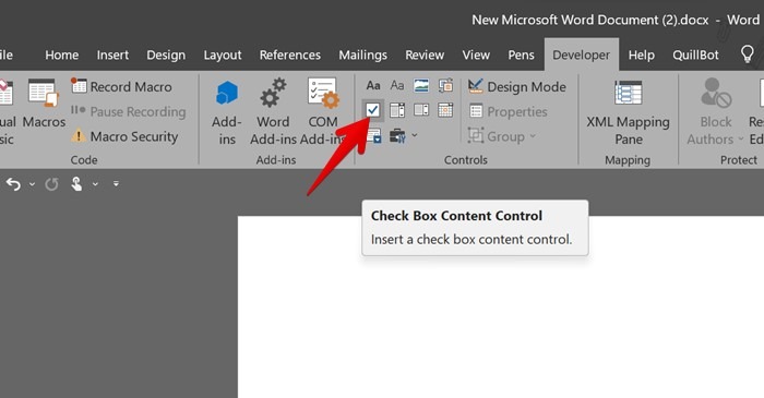 Microsoft Word Developer Checkbox