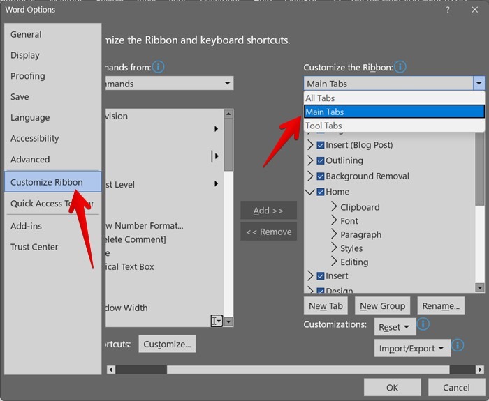 Microsoft Word Ribbon Customize