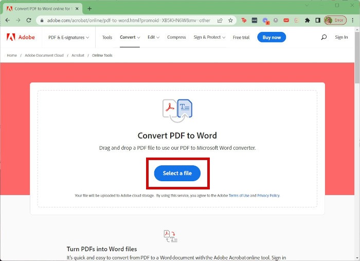 PDF Word Converter Adobe Select File
