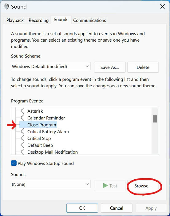 Prank Windows User 7 Settings Sound Program Events Close Program Browse