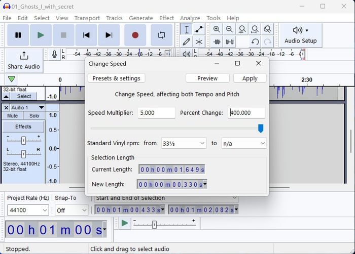 Secret Messages 2 Audacity Change Speed 400