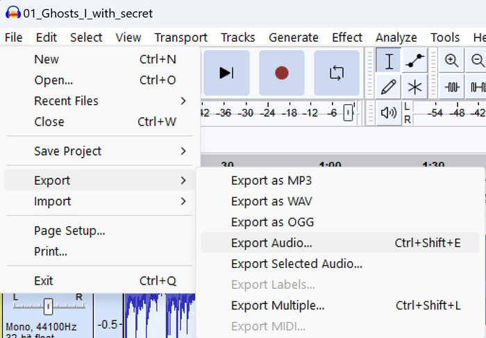 Secret Messages 2 Audacity File Export Audio