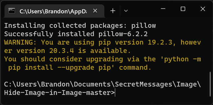 Secret Messages 3 Python Pip Install Pillow