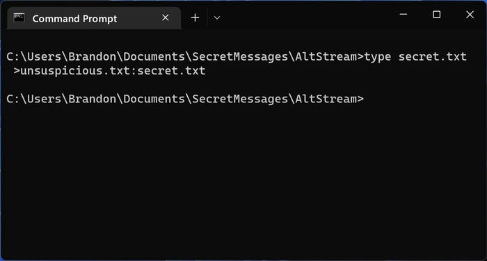 Secret Messages 5 Alternate Data Stream Command