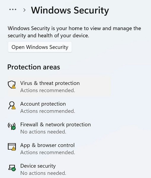 Test Antivirus Malware Settings Windows Security Options