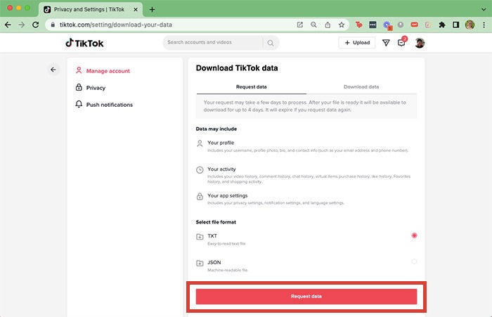 Tiktok Watch History Request Data