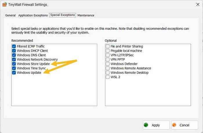 Tiny Wall Special Exceptions View