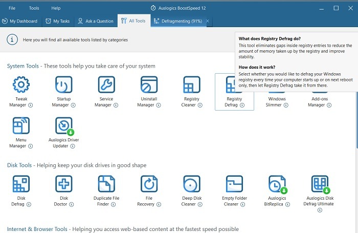 Why Defragment Registry Auslogics Boostspeed All Tools Registry Defrag