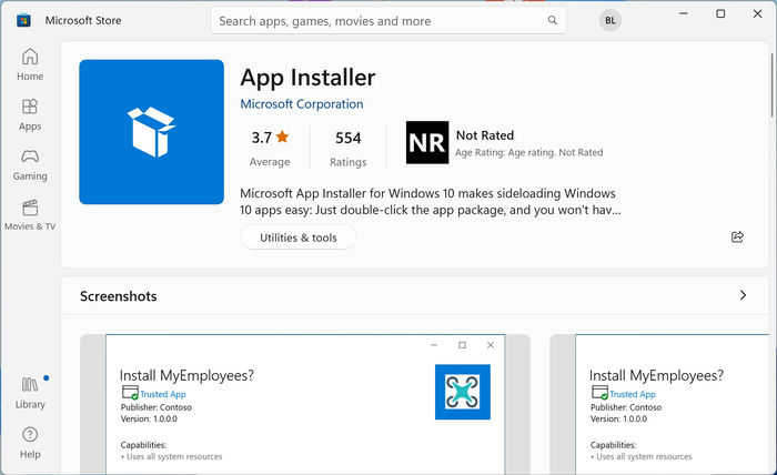 Windows Edge Bing Redirect App Installer No Get Button